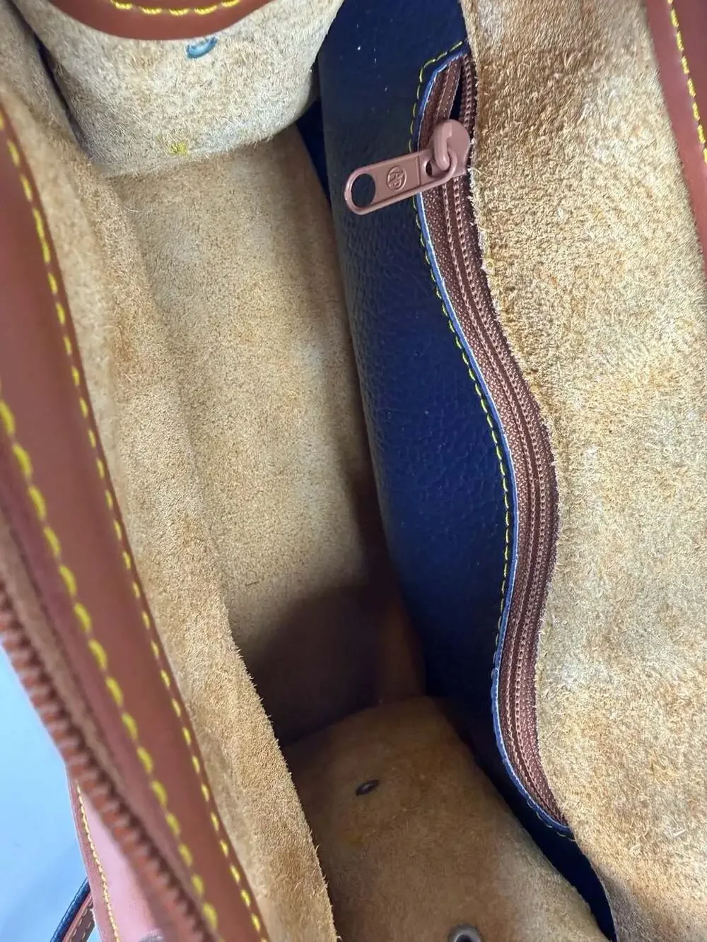 Dooney & Bourke All Weather Leather Satchel Navy Blue Brown Vintage Bag